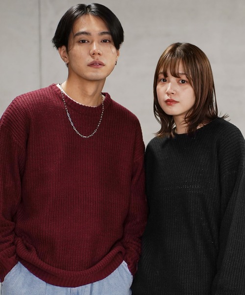 セール】畔編みクルーネックニットセーター（ニット/セーター