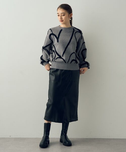 YECCA VECCA（イェッカヴェッカ）の「ランダムハート柄ニット（ニット/セーター・レディース・ネイビー/グレー/ライトグレー・FREE）」の18枚目の写真