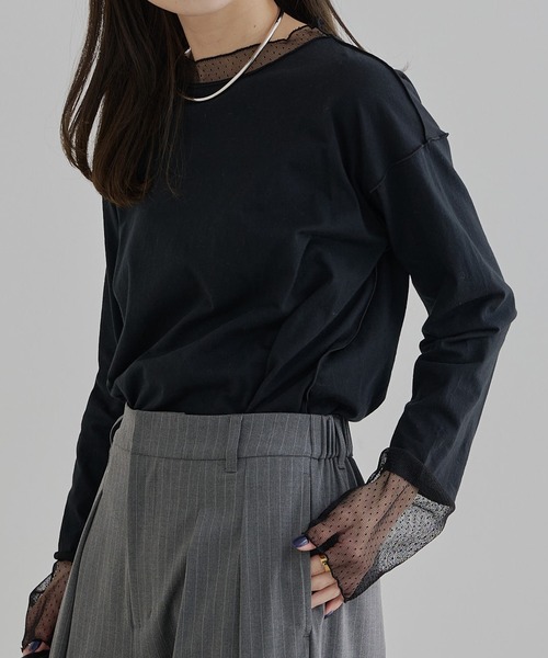 ショー掲載品✨カネコイサオ ドットチュール ピコフリル セットアップレイヤード ドットチュールドッキングレイヤードカットソー（Tシャツ