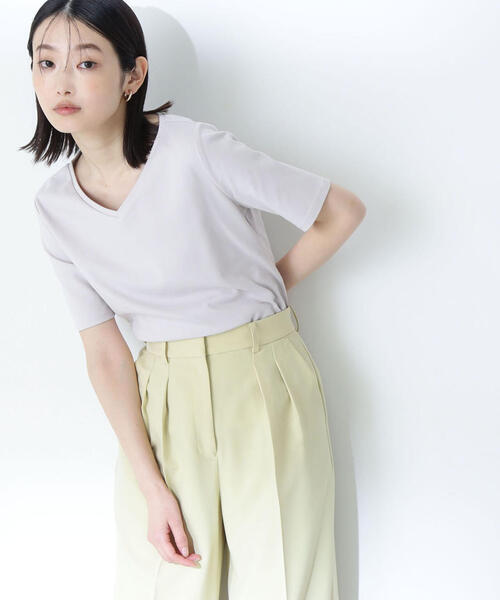 SCULPTOR 光沢VネックTシャツ ベージュ FINAL SALE】VネックカットソーTシャツ【アウトレット店舗・WEB
