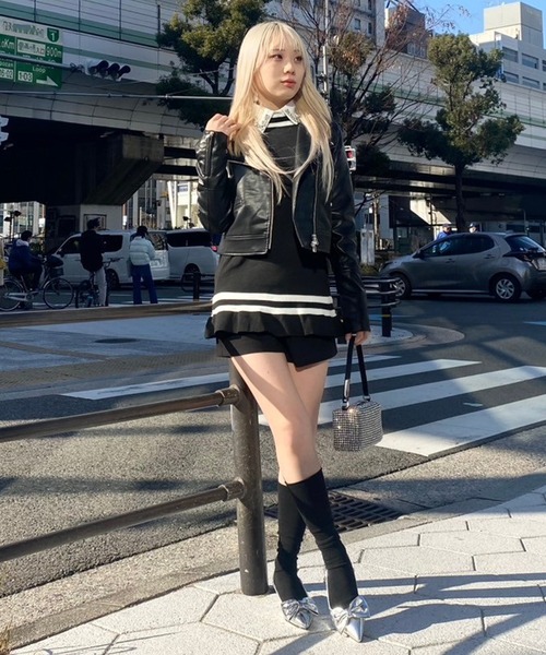 Narcissus(ナルシス)の「ラインニットロングトップス(ニット/セーター・レディース・ホワイト/ブラック・FREE)」の16枚目の写真