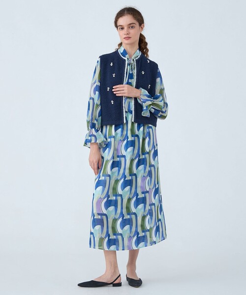 BALLSEY（ボールジィ）の「ビジューブークレー ショートベスト（ベスト・レディース・ネイビー/ホワイト・S）」の3枚目の写真