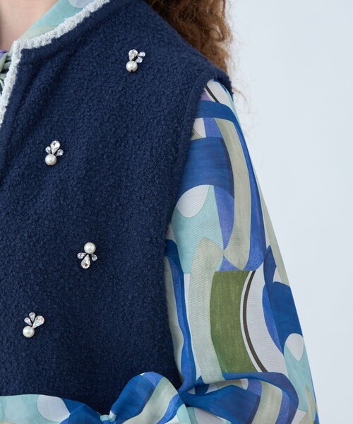 BALLSEY（ボールジィ）の「ビジューブークレー ショートベスト（ベスト・レディース・ネイビー/ホワイト・S）」の9枚目の写真