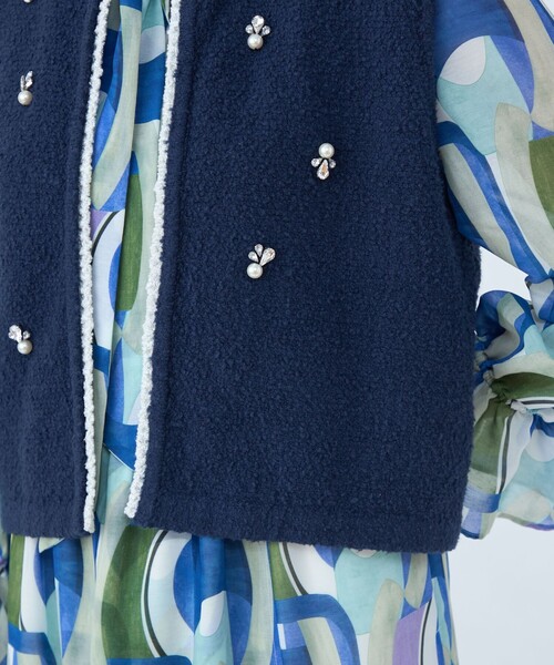 BALLSEY（ボールジィ）の「ビジューブークレー ショートベスト（ベスト・レディース・ネイビー/ホワイト・S）」の10枚目の写真