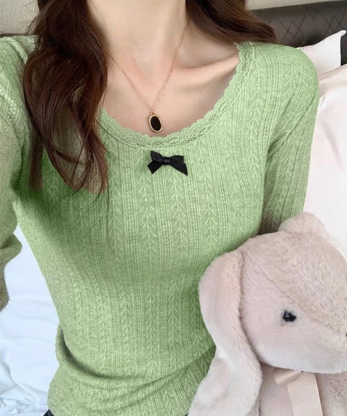 Miniministore（ミニミニストア）の「プルオーバー 長袖 レディース 薄手（Tシャツ/カットソー・レディース・ブラック/ホワイト/ベージュ/ミント・FREE）」の4枚目の写真