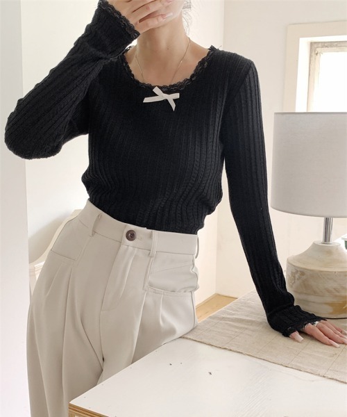 Miniministore（ミニミニストア）の「プルオーバー 長袖 レディース 薄手（Tシャツ/カットソー・レディース・ブラック/ホワイト/ベージュ/ミント・FREE）」の2枚目の写真