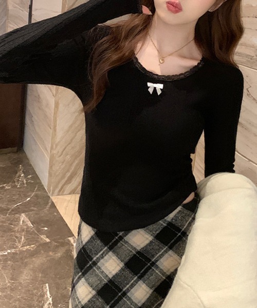 Miniministore（ミニミニストア）の「プルオーバー 長袖 レディース 薄手（Tシャツ/カットソー・レディース・ブラック/ホワイト/ベージュ/ミント・FREE）」の11枚目の写真