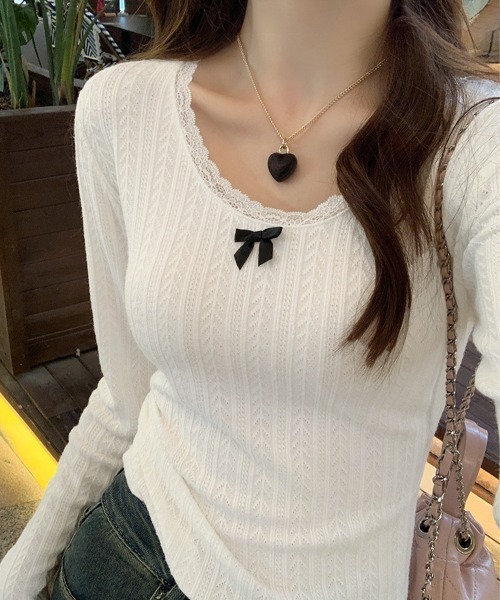 Miniministore（ミニミニストア）の「プルオーバー 長袖 レディース 薄手（Tシャツ/カットソー・レディース・ブラック/ホワイト/ベージュ/ミント・FREE）」の5枚目の写真