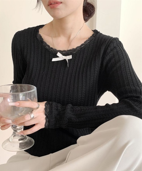 Miniministore（ミニミニストア）の「プルオーバー 長袖 レディース 薄手（Tシャツ/カットソー・レディース・ブラック/ホワイト/ベージュ/ミント・FREE）」の7枚目の写真
