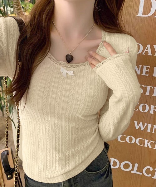 Miniministore（ミニミニストア）の「プルオーバー 長袖 レディース 薄手（Tシャツ/カットソー・レディース・ブラック/ホワイト/ベージュ/ミント・FREE）」の8枚目の写真