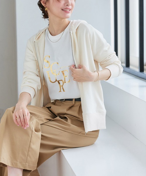 Pierrot（ピエロ）の「スウェットジップパーカー（パーカー・レディース・アイボリー/ブラック/ブルー系その他/ネイビー/杢グレー/グレイッシュベージュ・LL/L/M）」の2枚目の写真