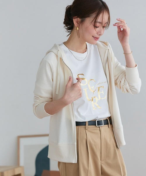 Pierrot（ピエロ）の「スウェットジップパーカー（パーカー・レディース・アイボリー/ブラック/ブルー系その他/ネイビー/杢グレー/グレイッシュベージュ・LL/L/M）」の17枚目の写真