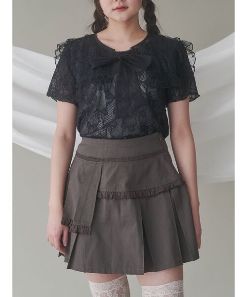 merry jenny(メリージェニー)の「リボンチュールtee(Tシャツ/カットソー・レディース・ブラック/オフホワイト・FREE)」の2枚目の写真