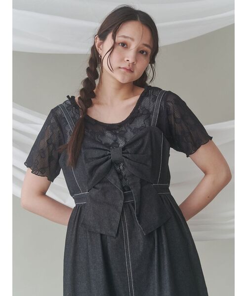 merry jenny(メリージェニー)の「リボンチュールtee(Tシャツ/カットソー・レディース・ブラック/オフホワイト・FREE)」の13枚目の写真