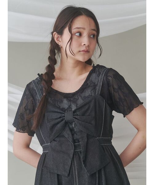 merry jenny(メリージェニー)の「リボンチュールtee(Tシャツ/カットソー・レディース・ブラック/オフホワイト・FREE)」の12枚目の写真