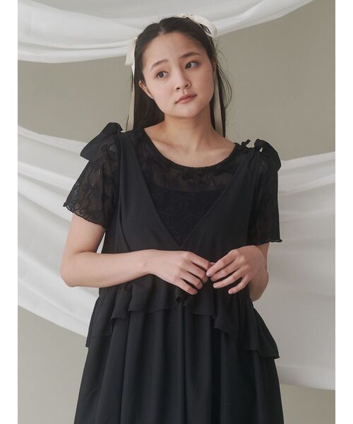 merry jenny(メリージェニー)の「リボンチュールtee(Tシャツ/カットソー・レディース・ブラック/オフホワイト・FREE)」の10枚目の写真