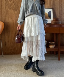 efill | フレンチスタイルの ミディアム ロング ドレス レース スカート(スカート)