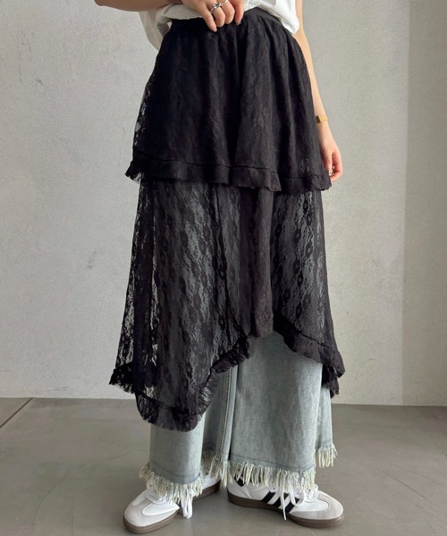 efill（エフィル）の「フレンチスタイルの ミディアム ロング ドレス レース スカート（スカート・レディース・ホワイト/ブラック・FREE）」の2枚目の写真