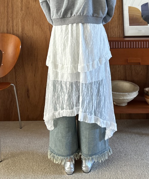efill（エフィル）の「フレンチスタイルの ミディアム ロング ドレス レース スカート（スカート・レディース・ホワイト/ブラック・FREE）」の9枚目の写真