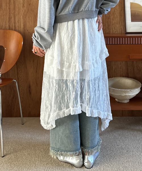 efill（エフィル）の「フレンチスタイルの ミディアム ロング ドレス レース スカート（スカート・レディース・ホワイト/ブラック・FREE）」の10枚目の写真