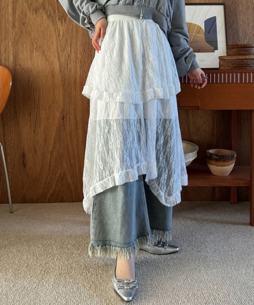 efill（エフィル）の「フレンチスタイルの ミディアム ロング ドレス レース スカート（スカート・レディース・ホワイト/ブラック・FREE）」の11枚目の写真