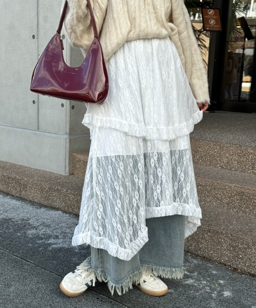 efill（エフィル）の「フレンチスタイルの ミディアム ロング ドレス レース スカート（スカート・レディース・ホワイト/ブラック・FREE）」の17枚目の写真