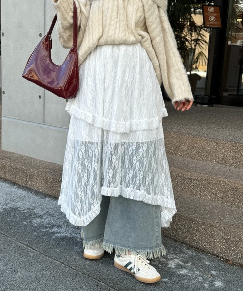 efill（エフィル）の「フレンチスタイルの ミディアム ロング ドレス レース スカート（スカート・レディース・ホワイト/ブラック・FREE）」の18枚目の写真