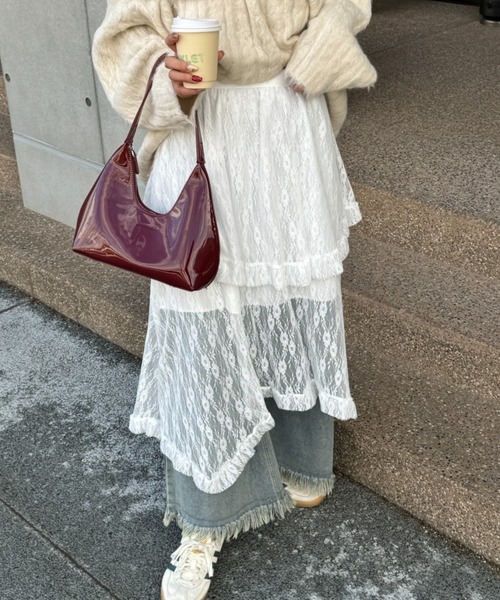 efill（エフィル）の「フレンチスタイルの ミディアム ロング ドレス レース スカート（スカート・レディース・ホワイト/ブラック・FREE）」の19枚目の写真