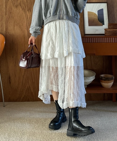 efill（エフィル）の「フレンチスタイルの ミディアム ロング ドレス レース スカート（スカート・レディース・ホワイト/ブラック・FREE）」の20枚目の写真