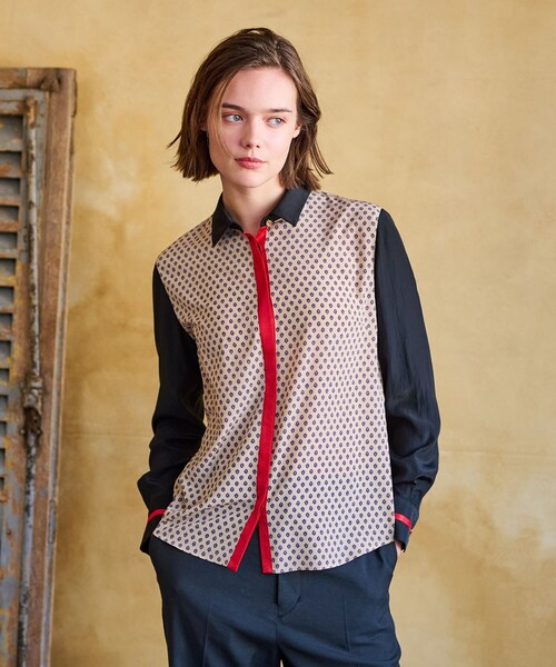 DRESSTERIOR（ドレステリア）の「【洗える/小紋柄】ヴィンテージパターンプリントコンビシャツ（シャツ/ブラウス・レディース・ベージュ系その他4・34/36/38）」の8枚目の写真