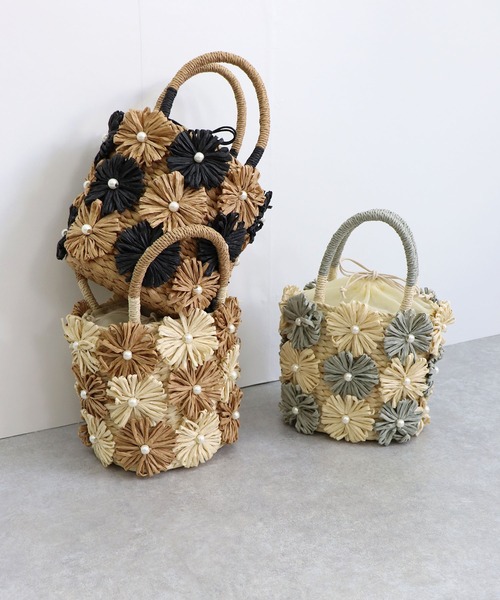 MIAN (ミアン)の「花モチーフトートバッグ(かごバッグ・レディース・ベージュ/ミント/ブラック・FREE)」の13枚目の写真