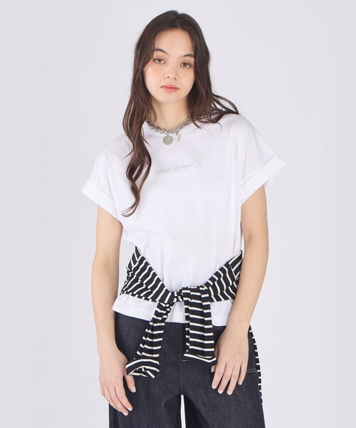 To b. by agnes b.(トゥービーバイアニエスベー)の「ロゴ プリント コットン マカロン Tシャツ(Tシャツ/カットソー・レディース・ホワイト・38/40)」の4枚目の写真