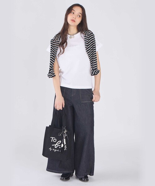 To b. by agnes b.(トゥービーバイアニエスベー)の「ロゴ プリント コットン マカロン Tシャツ(Tシャツ/カットソー・レディース・ホワイト・38/40)」の8枚目の写真