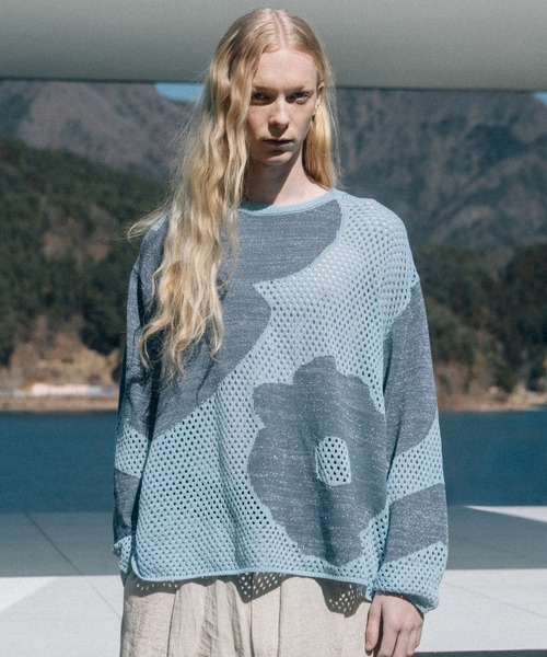 BLAYMORE(ブレイモア)の「【BLAYMORE】Butterfly Flower Glitter Knit / メッシュニット ラメ糸混紡(ニット/セーター・メンズ・ブラック/ライトブルー・S/M)」の2枚目の写真