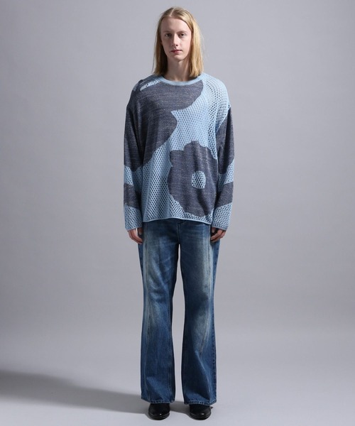 BLAYMORE(ブレイモア)の「【BLAYMORE】Butterfly Flower Glitter Knit / メッシュニット ラメ糸混紡(ニット/セーター・メンズ・ブラック/ライトブルー・S/M)」の7枚目の写真