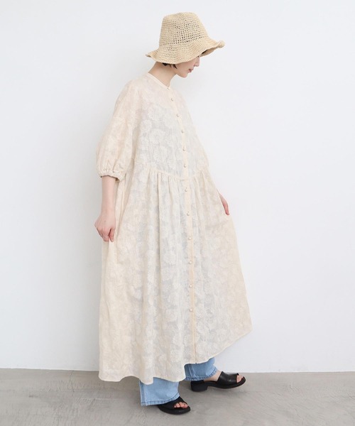 l'atelier du savon（アトリエドサボン）の「●線画のお花ラミー刺繍　ワンピース（ワンピース・レディース・パープル/ネイビー/キナリ・FREE）」の22枚目の写真