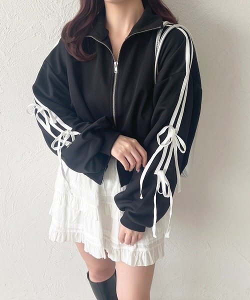 リボンジップアップジャージ トラックジャケット 黒L セットアップ可能◎】リボントラックジャケット（ジャージ）｜PHILLY