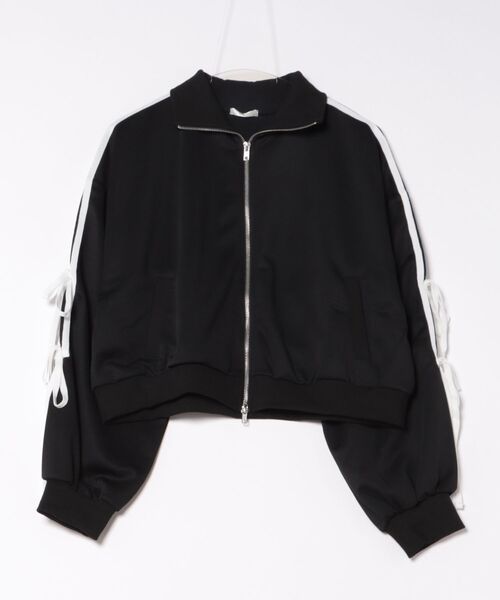 リボンジップアップジャージ トラックジャケット 黒L リボン付きトラックジャケット（ジャージ）｜apres jour（アプレ