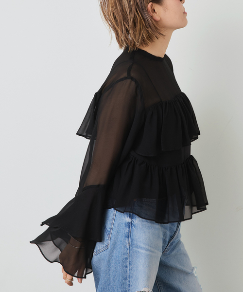 ドゥーズィエムクラス ポリエステル シフォンシアーブラウス 2023SS ドゥーズィエムクラス ポリエステル シフォンシアーブラウス 2023SS