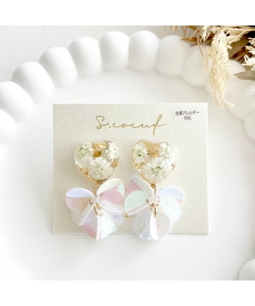 tone(トーン)の「【S.coeuf】【S.coeuf】金属アレルギー対応ピアス ハート×スパンコール(MA)(ピアス(両耳用)・レディース・シルバー/ホワイト/ゴールド・FREE)」の2枚目の写真