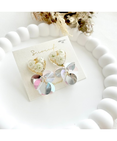 tone(トーン)の「【S.coeuf】【S.coeuf】金属アレルギー対応ピアス ハート×スパンコール(MA)(ピアス(両耳用)・レディース・シルバー/ホワイト/ゴールド・FREE)」の8枚目の写真