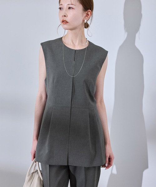 UV対応】【リネンライク・シリーズ】ペプラムジレベスト/通勤