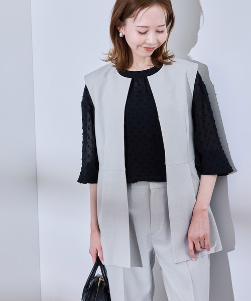 ROPE' PICNIC(ロペピクニック)の「【UV対応】【リネンライク・シリーズ】ペプラムジレベスト/通勤・セットアップ対応(ベスト・レディース・ダークブラウン/ネイビー/グレー/グレー系その他・38)」の19枚目の写真