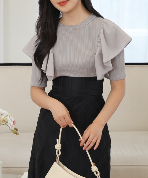 Lace Ladies(レースレディース)の「ショルダー フリル シアー チェック ドッキング ワンピース(ワンピース・レディース・ブラック/ベージュ/ラベンダー・FREE/S)」の18枚目の写真