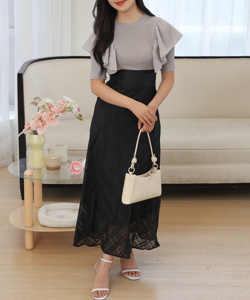 Lace Ladies(レースレディース)の「ショルダー フリル シアー チェック ドッキング ワンピース(ワンピース・レディース・ブラック/ベージュ/ラベンダー・FREE/S)」の19枚目の写真