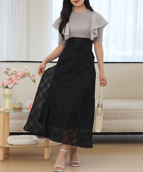 Lace Ladies(レースレディース)の「ショルダー フリル シアー チェック ドッキング ワンピース(ワンピース・レディース・ブラック/ベージュ/ラベンダー・FREE/S)」の20枚目の写真