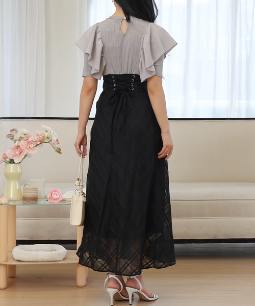 Lace Ladies(レースレディース)の「ショルダー フリル シアー チェック ドッキング ワンピース(ワンピース・レディース・ブラック/ベージュ/ラベンダー・FREE/S)」の21枚目の写真