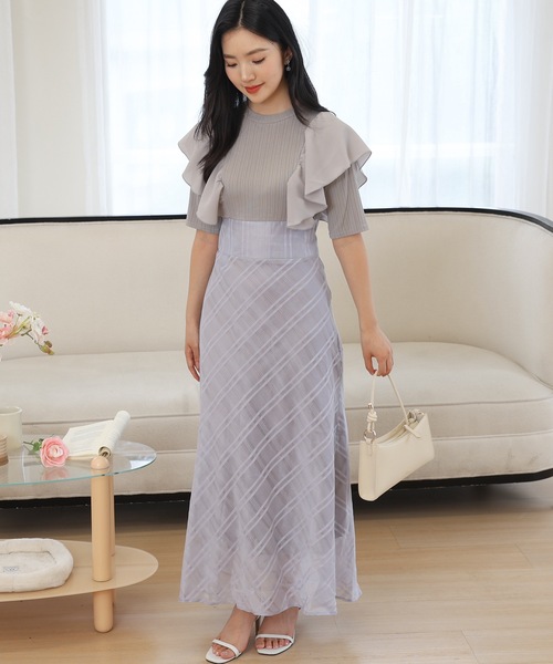 Lace Ladies(レースレディース)の「ショルダー フリル シアー チェック ドッキング ワンピース(ワンピース・レディース・ブラック/ベージュ/ラベンダー・FREE/S)」の13枚目の写真