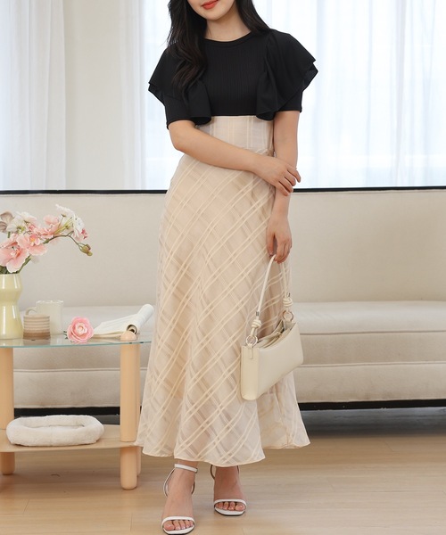 Lace Ladies(レースレディース)の「ショルダー フリル シアー チェック ドッキング ワンピース(ワンピース・レディース・ブラック/ベージュ/ラベンダー・FREE/S)」の16枚目の写真