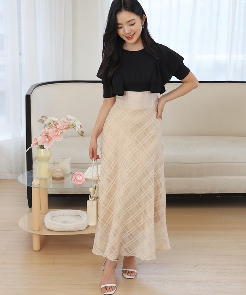 Lace Ladies(レースレディース)の「ショルダー フリル シアー チェック ドッキング ワンピース(ワンピース・レディース・ブラック/ベージュ/ラベンダー・FREE/S)」の17枚目の写真